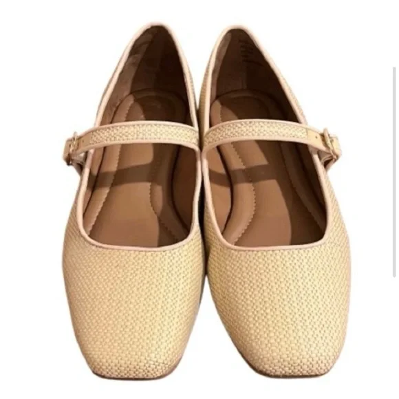 Acinda Maryjane Square Toe woven cream,tan,beige strap Maryjane Flat Nordstrom 9 - Picture 1 of 7